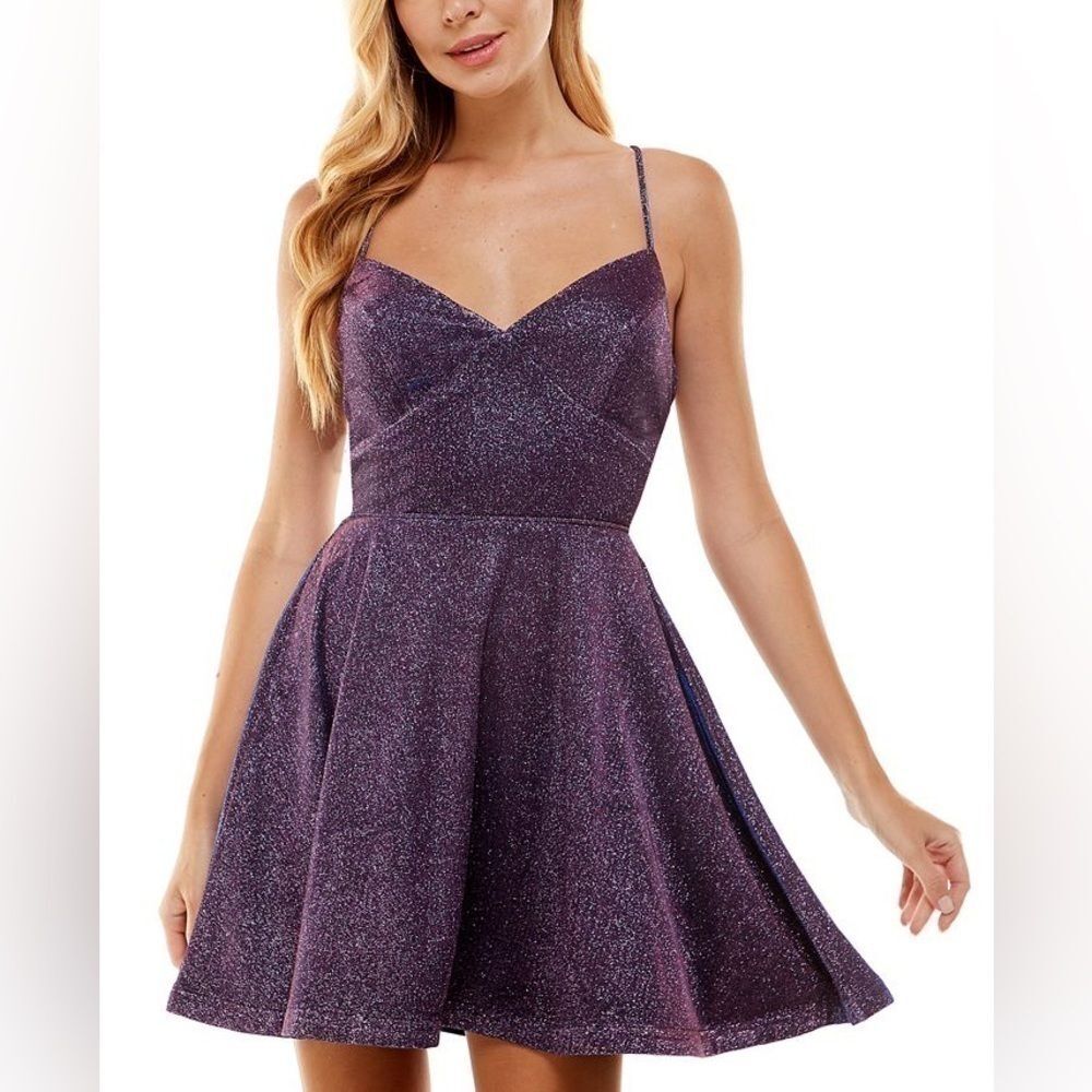 CITY STUDIOS Juniors' Lace-Up-Back Fit & Flare Dress, grape New size 10